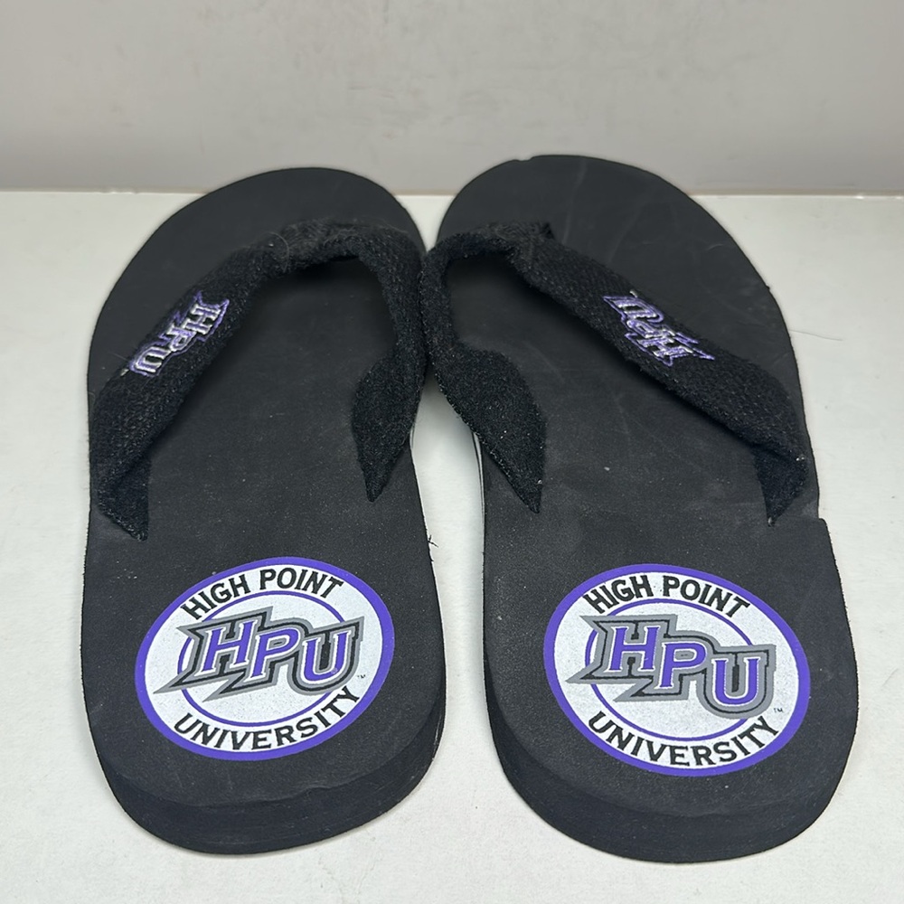 High Point University HPU black with purple Flip Flops